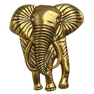Elephant Gold Tone Figural Brooch Pin Pendant Wild African Safari Zoo Animal